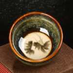 Buddha Stones Lotus Dragon Phoenix Koi Fish Chinese Jianzhan Ceramic Teacup Kung Fu Tea Cup 110ml Jian Zhan Tea Cup BS Green Koi Fish 8cm*4.3cm*110ml