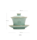 Buddha Stones Retro Green Ice Glaze Ceramic Gaiwan Sancai Teacup Kung Fu Tea Cup And Saucer With Lid Cup BS 14