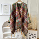 Buddha Stones Tibetan Shawl Colorful Wavy Striped Shapes Tassels Winter Cozy Travel Scarf Wrap Tibetan Shawl BS Green Brown