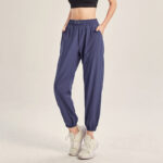 Buddha Stones Fitness Yoga Sports Track Pants With Pockets Track Pants BS Blue 5XL(Waist 90cm/Hips 126cm/Length 101cm)