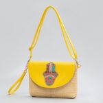 Buddha Stones Hamsa Elephant Flower Straw Woven Crossbody Bag Shoulder Bag Handbag Crossbody Bag BS Hamsa 28*3*21cm