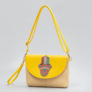 Buddha Stones Hamsa Elephant Flower Straw Woven Crossbody Bag Shoulder Bag Handbag Crossbody Bag BS Hamsa 28*3*21cm