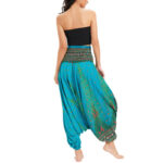 Buddha Stones Two Style Wear Peacock Feather Loose Smocked Harem Trousers Jumpsuit High Waist Pants Harem Pants BS 28