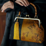 Buddha Stones Leaves Bird Branches Persimmon Flowers Bamboo Handles Handbag Handbags BS 6