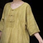Buddha Stones Handmade Tie Dye Ramie Linen Frog-Button Midi Dress Wide Leg Pants With Pockets Midi Dress&Wide Leg Pants BS 29