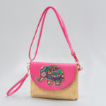 Buddha Stones Hamsa Elephant Flower Straw Woven Crossbody Bag Shoulder Bag Handbag Crossbody Bag BS Elephant 28*3*21cm