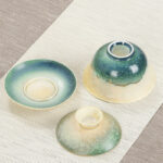 Buddha Stones Green Ocean Waves Design Porcelain Ceramic Gaiwan Sancai Teacup Kung Fu Tea Cup And Saucer With Lid Cup BS 4