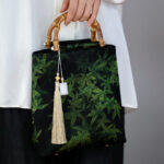 Buddha Stones Bamboo Leaves Butterfly Koi Fish Bamboo Handles Handbag Handbags BS 1