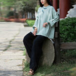 Buddha Stones Ramie Linen Loose Blouse Women Long Sleeve Shirt Chinese Hanfu Top Long Sleeve Shirt BS 3