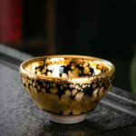 Buddha Stones 24K Gold Spot Pattern Chinese Jianzhan Ceramic Teacup Kung Fu Tea Cup Bowl With Gift Box Jian Zhan Tea Cup BS 7.2cm*4.1cm*70ml