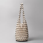 Buddha Stones Hand-woven Wooden Beads Bucket Shoulder Bag Handbag Handbags BS White&Black 16.5*16.5*36cm