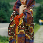 Buddha Stones Tibetan Shawl Brown Blue Red Geometric Shapes Pattern Winter Cozy Travel Scarf Wrap Tibetan Shawl BS 8