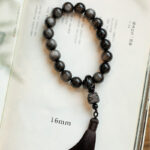 Buddha Stones Natural Silver Sheen Obsidian Black Obsidian Lion Wrist Mala Protection Tassels Pocket Mala Car Decoration Wrist Mala&Decorations BS 10