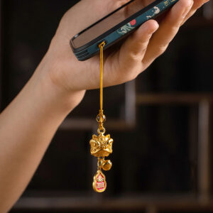 Buddha Stones Dancing Lion Auspicious Ruyi Safe Peace Rich Copper Wealth Phone Hanging Decoration Phone Hanging Decoration BS Dancing Lion Letter Auspicious