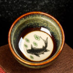 Buddha Stones Lotus Dragon Phoenix Koi Fish Chinese Jianzhan Ceramic Teacup Kung Fu Tea Cup 110ml Jian Zhan Tea Cup BS Green Fish 8cm*4.3cm*110ml