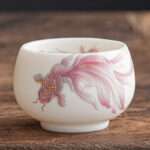 Buddha Stones Koi Fish White Porcelain Ceramic Teacup Kung Fu Tea Cup Cup BS Red Koi Fish 8.7cm*5.8cm*200ml