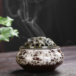 Buddha Stones Flower Pattern Ceramic Blessing Meditation Incense Burner Decoration Decorations Incense Burner BS White