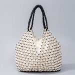 Buddha Stones Hand-woven Wooden Beads Shoulder Bag Handbags Shoulder Bag&Handbags BS White 27*12*29cm