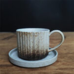 Buddha Stones Retro Striped Kiln Change Ceramic Coffee Mug Rough Pottery Tea Coffee Cup With Saucer 250ml Coffee Mug BS Azure 12cm*8.5cm*7cm*250ml