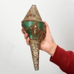 Buddha Stones Tibetan Handmade Engraved Shankha Double Dorje Buddha Conch Shell Wealth Positive Decoration Decorations BS 3