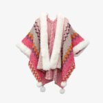 Buddha Stones Tibetan Multicolored Wavy Lines Knitted Striped Shawl Coat Winter Cozy Travel Scarf Wrap Tibetan Shawl BS Pink 150*106cm