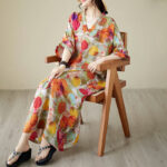 Buddha Stones Orange Blue Colorful Polka Dots Midi Dress Cotton Half Sleeve Dress With Pockets Midi Dress BS 10