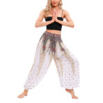 Buddha Stones Peacock Feather Pattern Loose Harem Trousers Women's Yoga Pants Women's Harem Pants BS 4