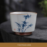 Buddha Stones Lotus Flower Leaf Bamboo Ceramic Teacup Kung Fu Tea Cups Cup BS Bamboo 7.5cm*5.6cm*110ml