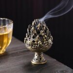 Buddha Stones Tibetan Mini Mountain Pattern Meditation Copper Alloy Incense Burner Incense Burner BS 14