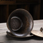 Buddha Stones Retro Rust Glaze Ceramic Gaiwan Sancai Teacup Kung Fu Tea Cup And Saucer With Lid Cup BS 3