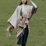 Buddha Stones Tibetan Shawl Colorful Geometry Winter Cozy Travel Scarf Wrap Tibetan Shawl BS 3