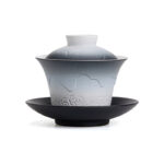 Buddha Stones Retro Blue Ocean Sea Waves Gradient Ceramic Gaiwan Sancai Teacup Kung Fu Tea Cup And Saucer With Lid Cup BS 10
