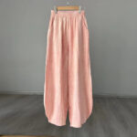 Buddha Stones Ramie Cotton Linen Pants Tie-dye Design Trousers Loose Zen Yoga Women's Pants with Pockets Pants BS LightPink(Regular Style) L(Waist 68-100cm/Hips 116cm/Suitable for Weight 70kg)