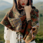 Buddha Stones Tibetan Shawl Classic Geometry Pattern Winter Cozy Travel Scarf Wrap Tibetan Shawl BS 4