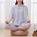 Buddha Stones 2Pcs Half Sleeve T-Shirt Pants Meditation Zen Tai Chi Cotton Linen Clothing Unisex Set Women's Meditation Cloth BS Gray(Top&Pants) 4XL(Bust 138cm/Waist 80cm/Hips 124cm)