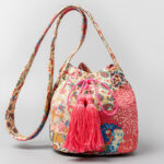 Buddha Stones Colorful Geometry Flowers Print Canvas Bucket Crossbody Bag Shoulder Bag Crossbody Bag BS Pink Flowers 23*16*23cm