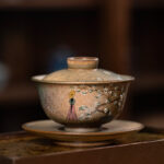 Buddha Stones Jingdezhen Hand Painted Ru Kiln Porcelain Hanfu Girl Flower Ceramic Gaiwan Sancai Teacup Kung Fu Tea Cup And Saucer With Lid Cup BS Hat Girl 10.2cm*8.5cm*150ml