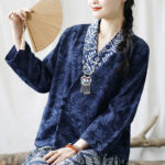 Buddha Stones Flower Jacquard V-Neck Long Sleeve Jacket 28