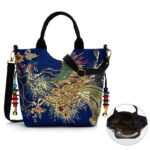 Buddha Stones Peacock Double-sided Embroidery Tote Bag Shoulder Bag Crossbody Bag Bag BS 1