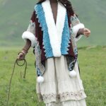 Buddha Stones Tibetan Multicolored Wavy Lines Knitted Striped Shawl Coat Winter Cozy Travel Scarf Wrap Tibetan Shawl BS 14