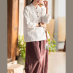 Buddha Stones Solid Color Loose Button Blouse Long Sleeve Shirt Top Long Sleeve Shirt BS 8