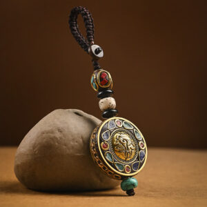 Buddha Stones Tibetan Om Mani Padme Hum Bodhi Seed Peace Key Chain Key Chain BS Auspicious Shankha