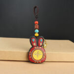 Tibet Ebony Five God of Wealth Thangka Key Chain Key Chain BS Yellow God of Wealth