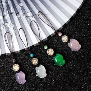 Buddha Stones Natural Chalcedony Fox Harmony Phone Hanging Decoration Phone Hanging Decoration BS main