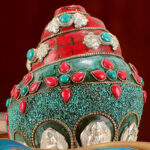 Buddha Stones Tibetan Handmade Shankha Om Mani Padme Hum Buddha Avalokitesvara Turquoise Conch Shell Positive Decoration Decorations BS 5