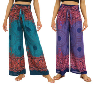 Buddha Stones Bohemian Compass Flower Print Lace-up Wide Leg Pants Women's Yoga Pants Women's Wide Leg Pants BS main