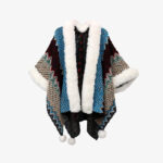 Buddha Stones Tibetan Multicolored Wavy Lines Knitted Striped Shawl Coat Winter Cozy Travel Scarf Wrap Tibetan Shawl BS Blue Dark Red 150*106cm