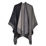 Buddha Stones Tibetan Shawl Striped Diamond Pattern Winter Warm Soft Scarf Tibetan Shawl BS Black Gray