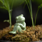 Buddha Stones Mini Small Meditation Lotus Resting Frog Ceramic Wealth Luck Home Tea Pet Figurine Decoration Decorations BS 12