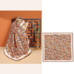 Buddha Stones Pastoral Scene Hot Air Balloon Spring Blossom 100% Mulberry Silk Neck Hair Scarf Silk Shawl BS H Letter-Orange
